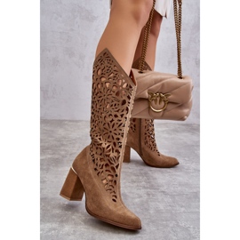 Lewski Shoes Suede Openwork Boots Leewski Shoes 3234 Dark Beige 2
