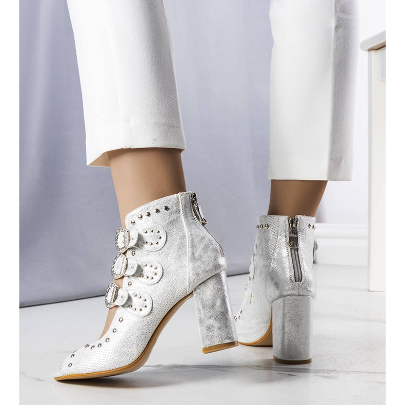 Silver glitter boots with studs 1