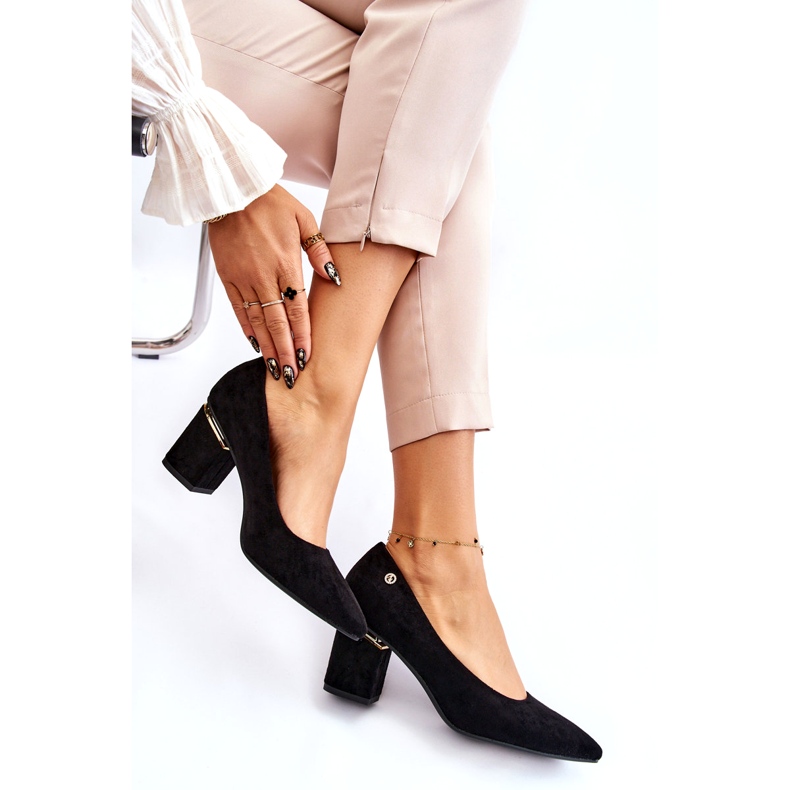 PS1 Classic Suede High Heel Pumps With Black Derren Embellishment 4