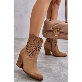 Lewski Shoes Suede Openwork Cowboy Boots Leski Shoes 3265 Dark Beige 2