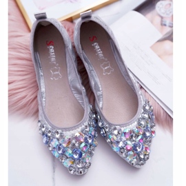 PS1 Women's Ballerinas with Silver Crystal Stones grey 3