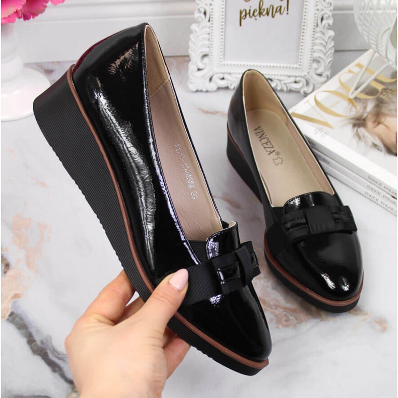 Women's lace-up wedge shoes with a black bow Vinceza 1