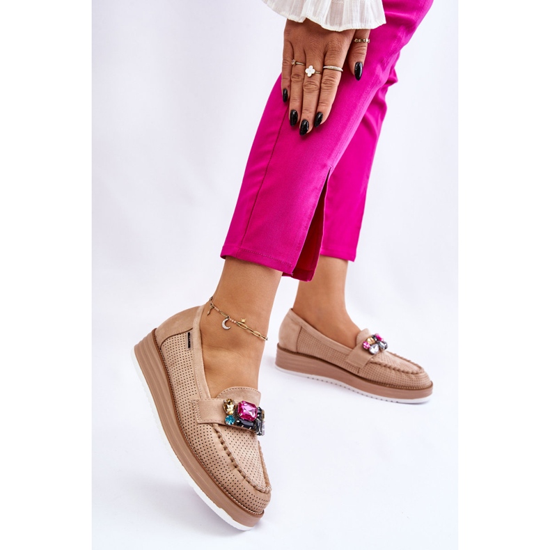PM1 Women's Embellished Platform Loafers Beige Adelyn 1 PM1 Women's Embellished Platform Loafers Beige Adelyn 1