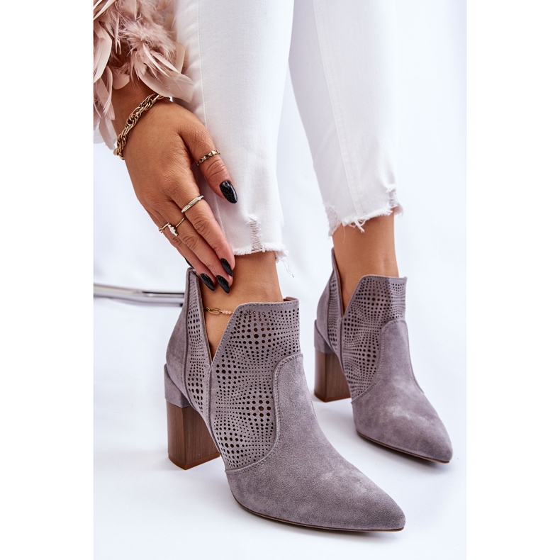 PM1 Openwork Suede High Heel Boots Gray Leanna grey 1