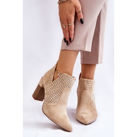 PM1 Fashionable Suede Openwork High Heel Boots Light Beige Genevi 2