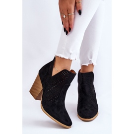 PM1 Women's Boots On High Heel Suede Openwork Black Shades 1