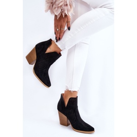 PM1 Women's Boots On High Heel Suede Openwork Black Shades 2