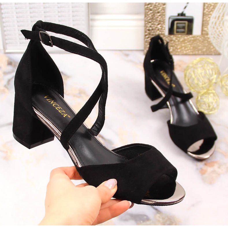 Vinceza 20193 women's suede heel sandals black 1