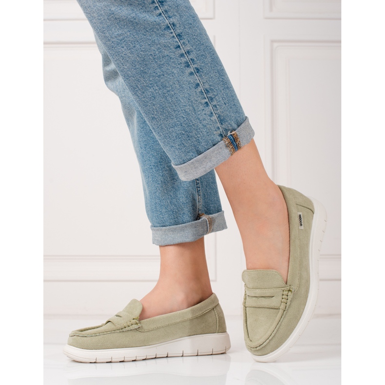 Women's Shelovet green loafers with a flexible sole 2