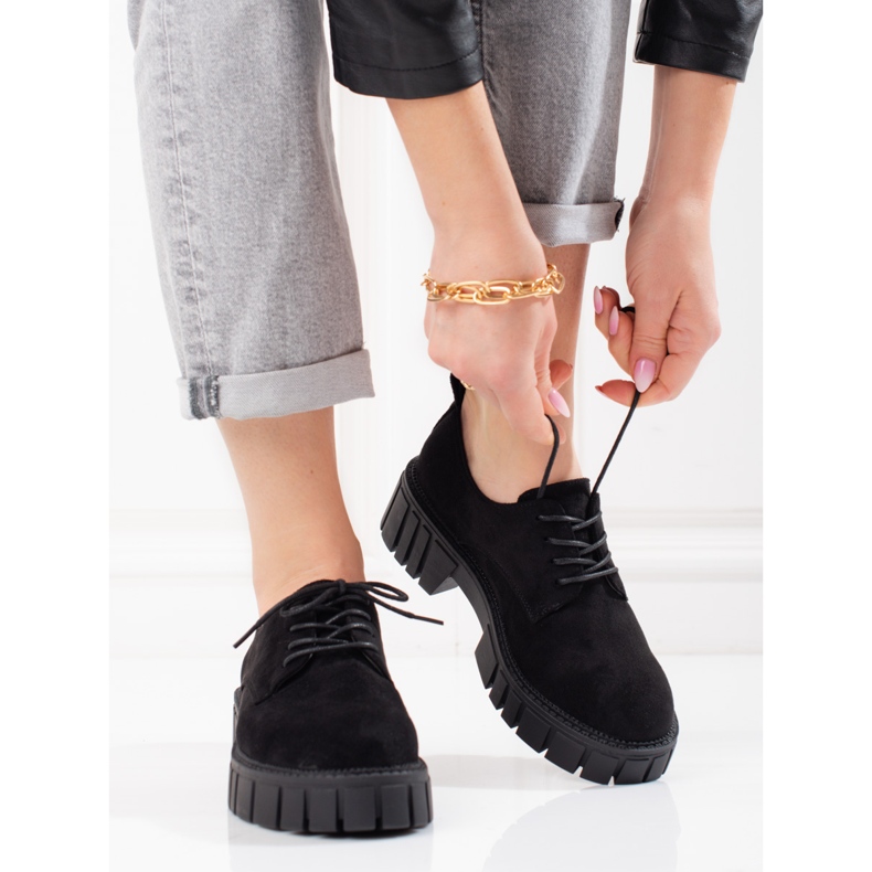 Women's suede lace-up shoes Shelovet black 1