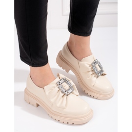 Beige women's brogues with a bow from Shelovet 1