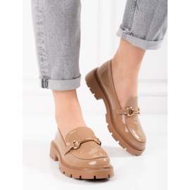 Shelovet brown lacquered shoes beige 1