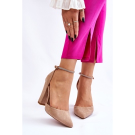 PM1 Elegant Suede Heel Pumps Beige Kaliya 1
