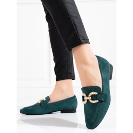 Women's Shelovet green loafers with decoration 1