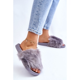 PM1 Gray Allyson Rubber Flip Flops With Fur grey 2