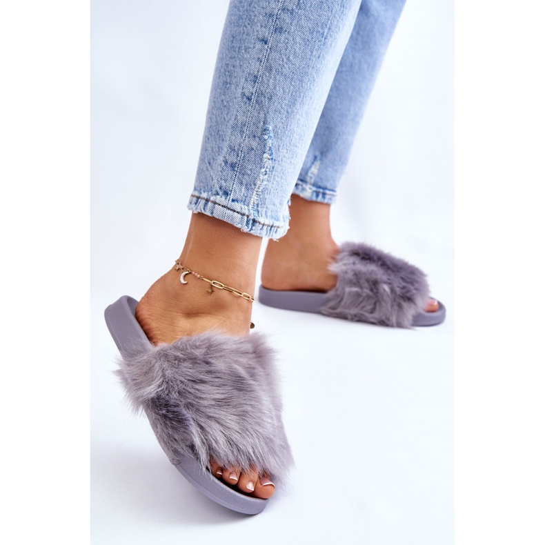 PM1 Gray Allyson Rubber Flip Flops With Fur grey 2