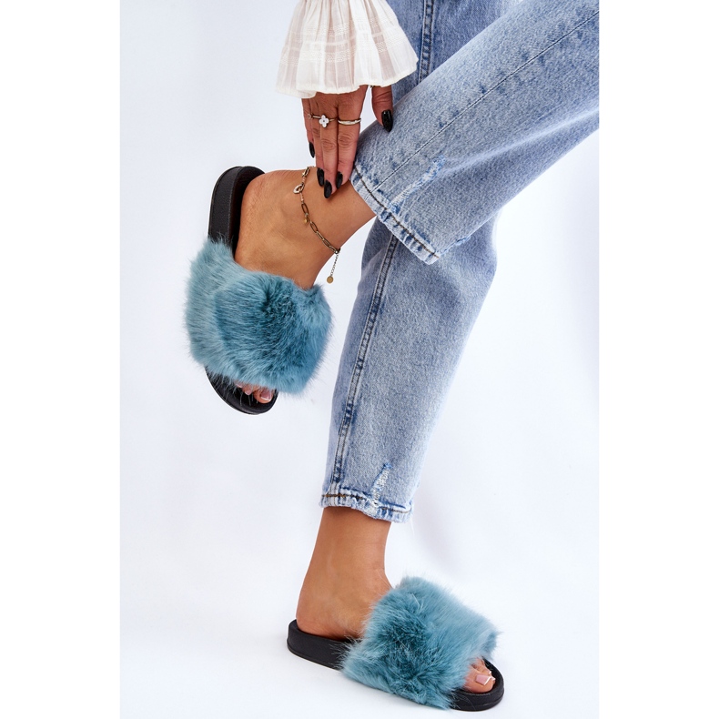 PM1 Women's Turquoise Kennet Fur Slippers blue 2 PM1 Women's Turquoise Kennet Fur Slippers blue 2