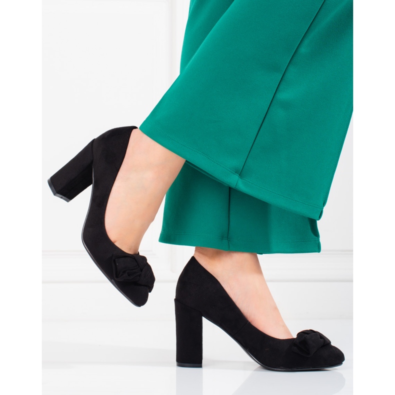 Shelovet women's pumps on a post with a bow black 1