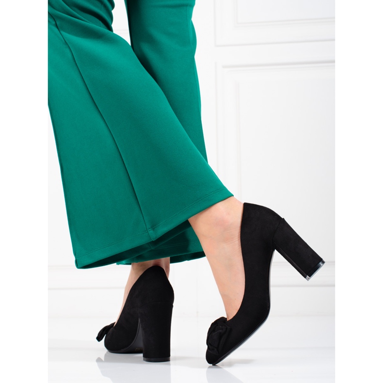Shelovet women's pumps on a post with a bow black 2