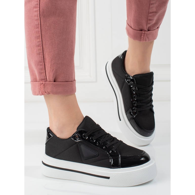 Women's Shelovet black platform sports shoes 2