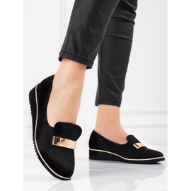Light women's shoes Shelovet with gold decoration in suede black 1