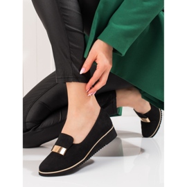 Light women's shoes Shelovet with gold decoration in suede black 2