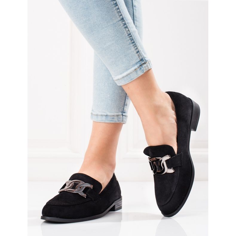 Ladies' black suede loafers 2