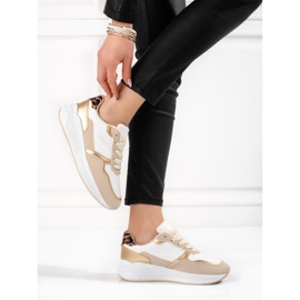 Shelovet women's sports shoes with leopard print on the heel beige 2