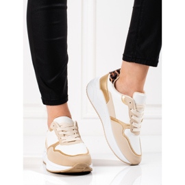 Shelovet women's sports shoes with leopard print on the heel beige 1