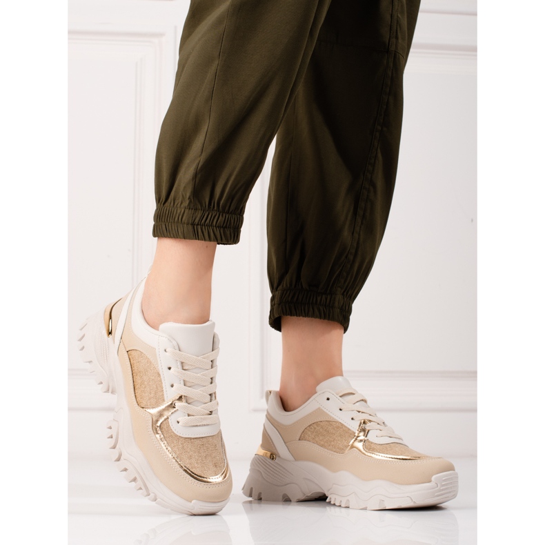 Women's beige sneakers on the Shelovet platform 1