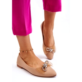 Women's Pointed Toe Ballerinas With A Decorative Bow, Dark Beige 3