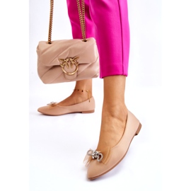 Women's Pointed Toe Ballerinas With A Decorative Bow, Dark Beige 1