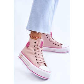 Women's High Textile Platform Sneakers Big Star LL274186 Pink 2