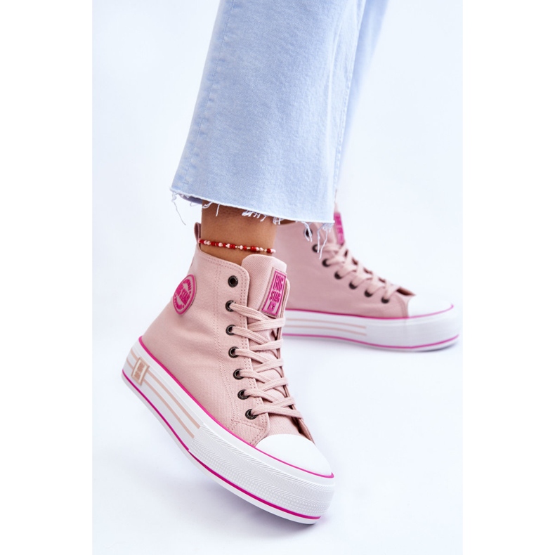 Women's High Textile Platform Sneakers Big Star LL274186 Pink 2