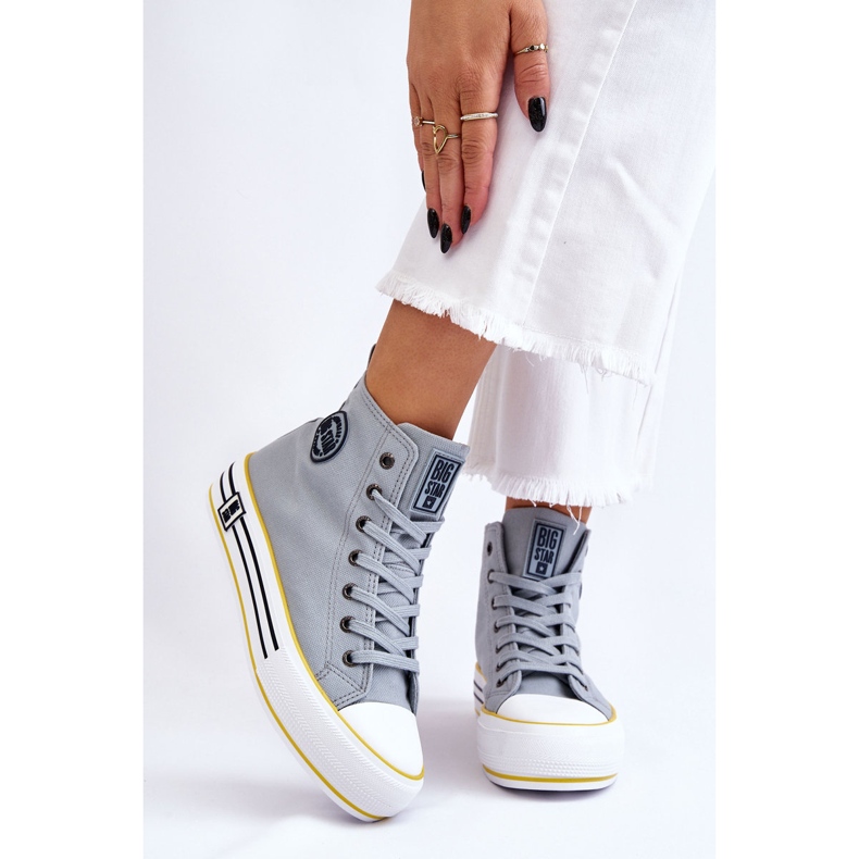 Women's High Textile Platform Sneakers Big Star LL274188 Light Blue 1
