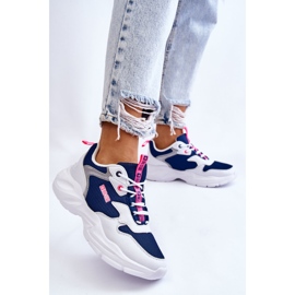 Women's Light Sports Shoes Big Star LL274376 White and Navy navy blue 2