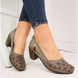 Women's beige openwork leather pumps Rieker 40986 1