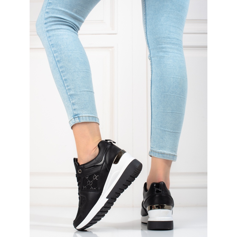 Women's Shelovet wedge sneakers with a pattern black 1
