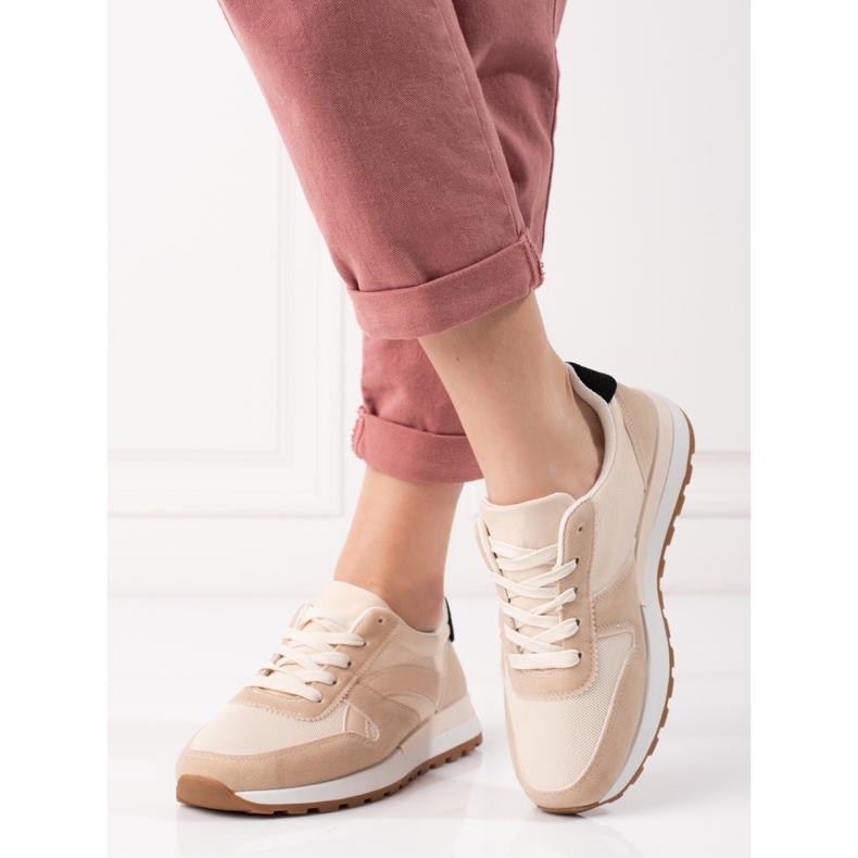 Shelovet beige lace-up women's sports shoes 1