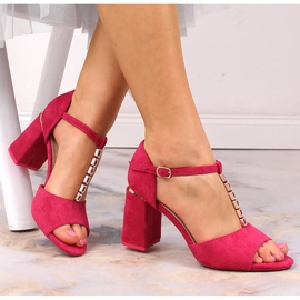 Women's suede sandals on the post with zircons fuchsia Vinceza 20195 pink 1