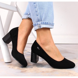 Women's black suede pumps with decorative heels Sergio Leone PB178 1