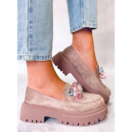 PA1 Stefani Khaki beaded platform loafers beige 1