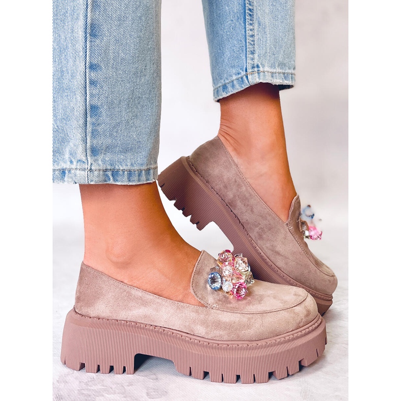 PA1 Stefani Khaki beaded platform loafers beige 1