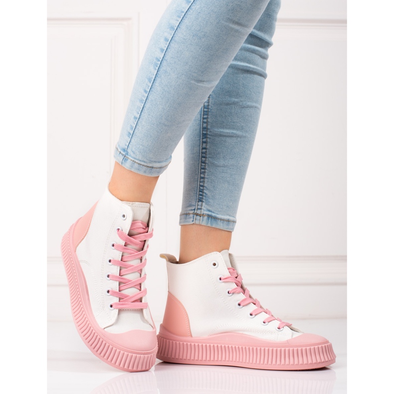 Shelovet women's sneakers high white and pink 2 Shelovet women's sneakers high white and pink 2
