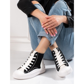 Shelovet women's sneakers high white and black 1