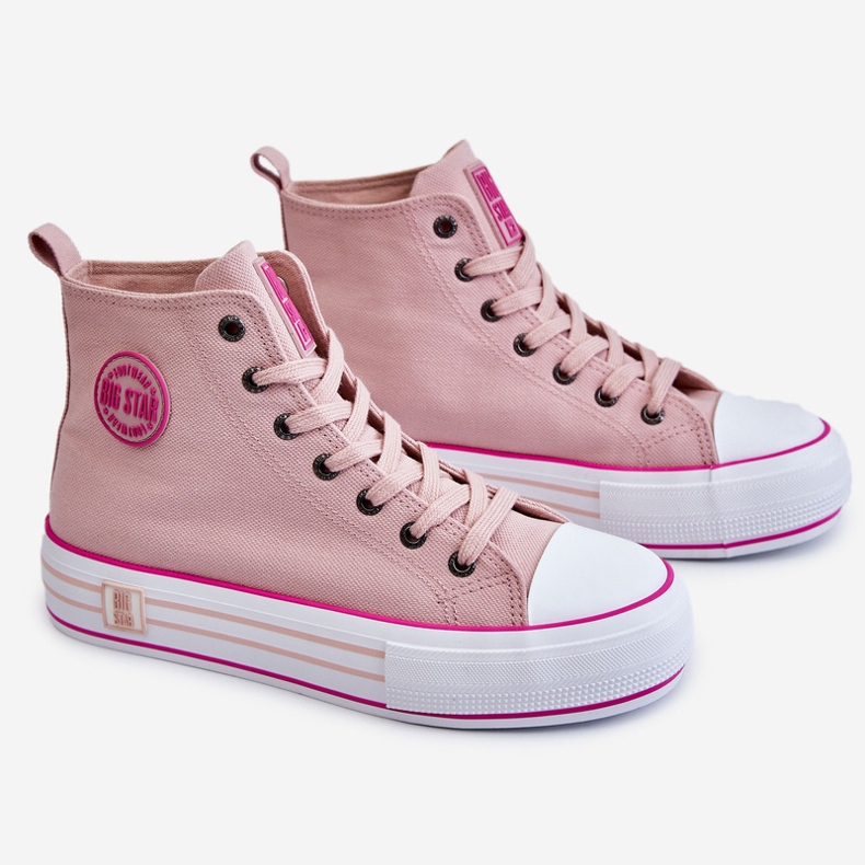 Women's High Textile Platform Sneakers Big Star LL274186 Pink 1