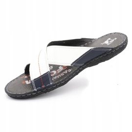 Kampol Men's leather slippers 200 / B white navy blue 3 Kampol Men's leather slippers 200 / B white navy blue 3