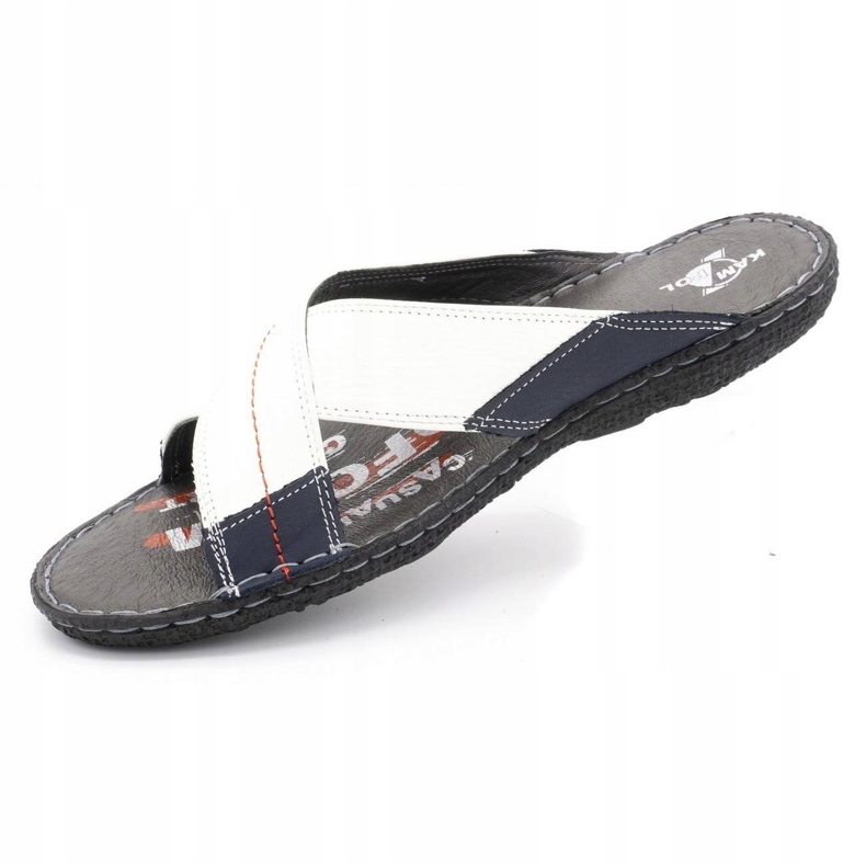 Kampol Men's leather slippers 200 / B white navy blue 3 Kampol Men's leather slippers 200 / B white navy blue 3