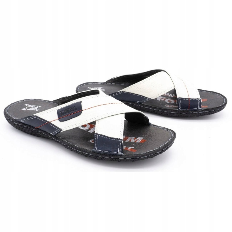 Kampol Men's leather slippers 200 / B white navy blue 4 Kampol Men's leather slippers 200 / B white navy blue 4