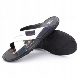 Kampol Men's leather slippers 200 / B white navy blue 5 Kampol Men's leather slippers 200 / B white navy blue 5